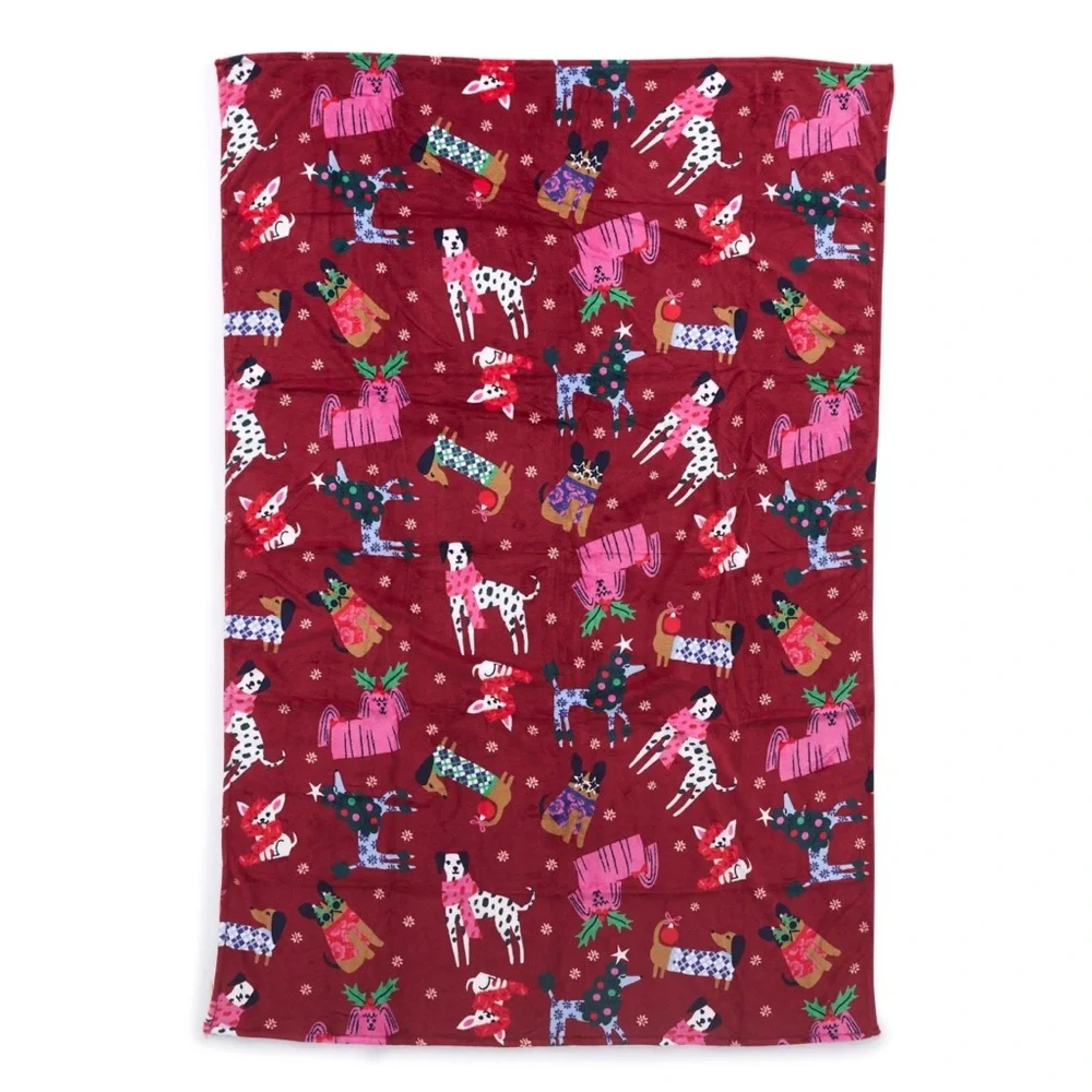 NWT Vera Bradley Outlet Fleece Essential Throw Blanket in Holiday Hounds 80x50